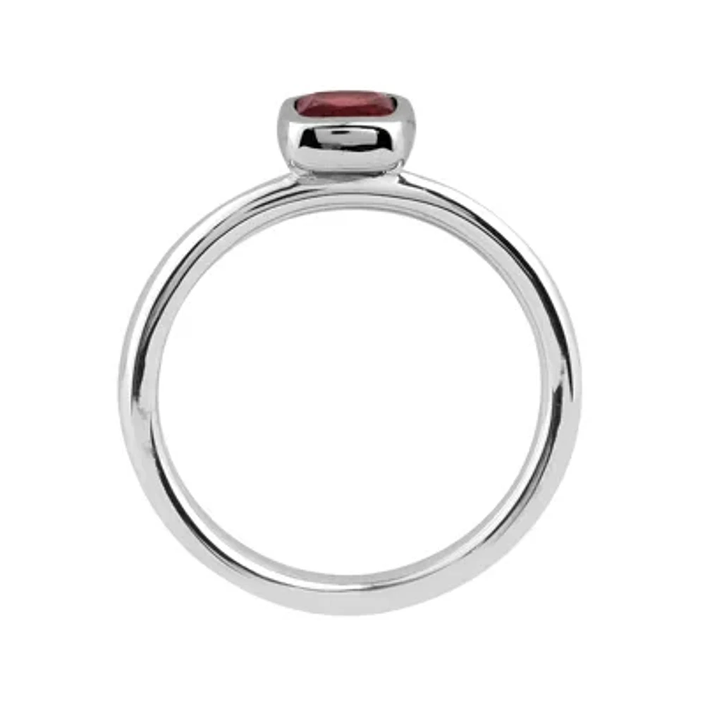 Personally Stackable Cushion-Cut Genuine Garnet Sterling Silver Ring