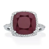 Womens Lead Glass-Filled Red Ruby Sterling Silver Cocktail Ring