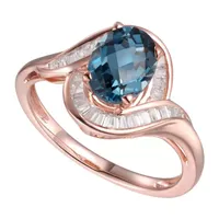 Womens Genuine Blue Topaz 14K Rose Gold Over Silver Halo Cocktail Ring