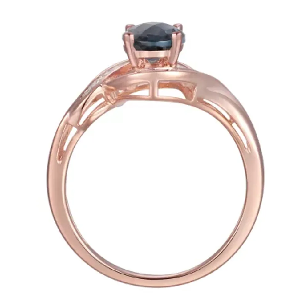 Womens Genuine Blue Topaz 14K Rose Gold Over Silver Halo Cocktail Ring