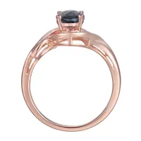 Womens Genuine Blue Topaz 14K Rose Gold Over Silver Halo Cocktail Ring