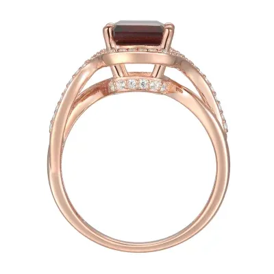 Womens Genuine Red Garnet 14K Rose Gold Over Silver Halo Cocktail Ring