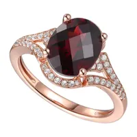 Womens Genuine Red Garnet 14K Rose Gold Over Silver Oval Halo Cocktail Ring