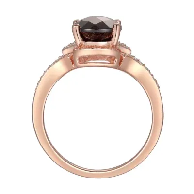 Womens Genuine Red Garnet 14K Rose Gold Over Silver Oval Halo Cocktail Ring