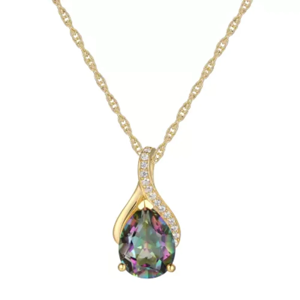 Womens Genuine Mystic Fire Topaz 14K Gold Over Silver Pendant Necklace