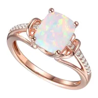 Womens Lab Created White Opal 14K Rose Gold Over Silver Halo Cocktail Ring