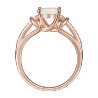 Womens Lab Created White Opal 14K Rose Gold Over Silver Halo Cocktail Ring