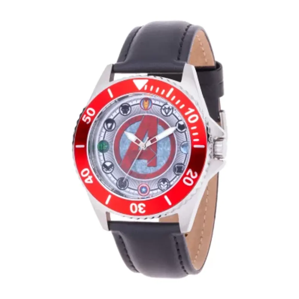 Avengers Marvel Mens Black Leather Strap Watch Wma000353