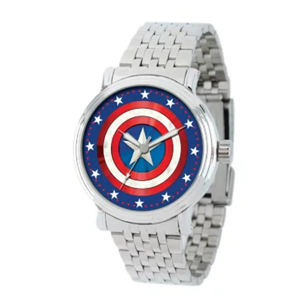 Avengers Captain America Marvel Mens Silver Tone Stainless Steel Bracelet Watch Wma000361