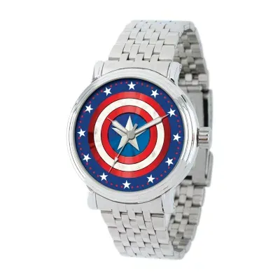 Avengers Marvel Captain America Mens Silver Tone Stainless Steel Bracelet Watch Wma000361