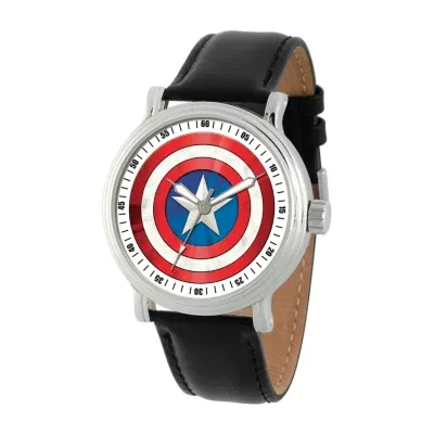 Avengers Marvel Captain America Mens Black Leather Strap Watch Wma000362