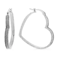 Sterling Silver Diamond Cut Glitter Heart Hoop Earrings