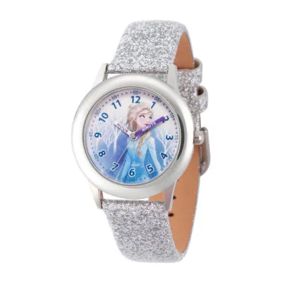 Disney Frozen Princess Elsa Girls White Leather Strap Watch Wds000798