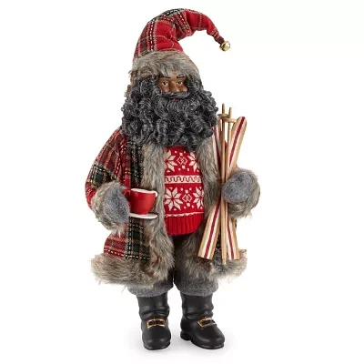 North Pole Trading Co. 18in Ski African American Santa Figurine