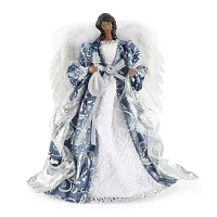 North Pole Trading Co. 12in Blue Silver African American Christmas Angel Figurine