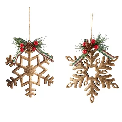 North Pole Trading Co. Gold Metal Snowflake Set 2-pc. Christmas Ornament