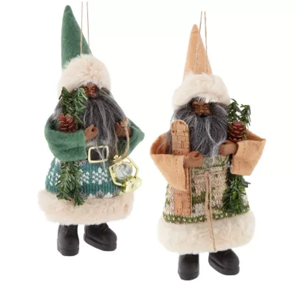 North Pole Trading Co. Woodland Santa Set African American 2-pc. Christmas Ornament