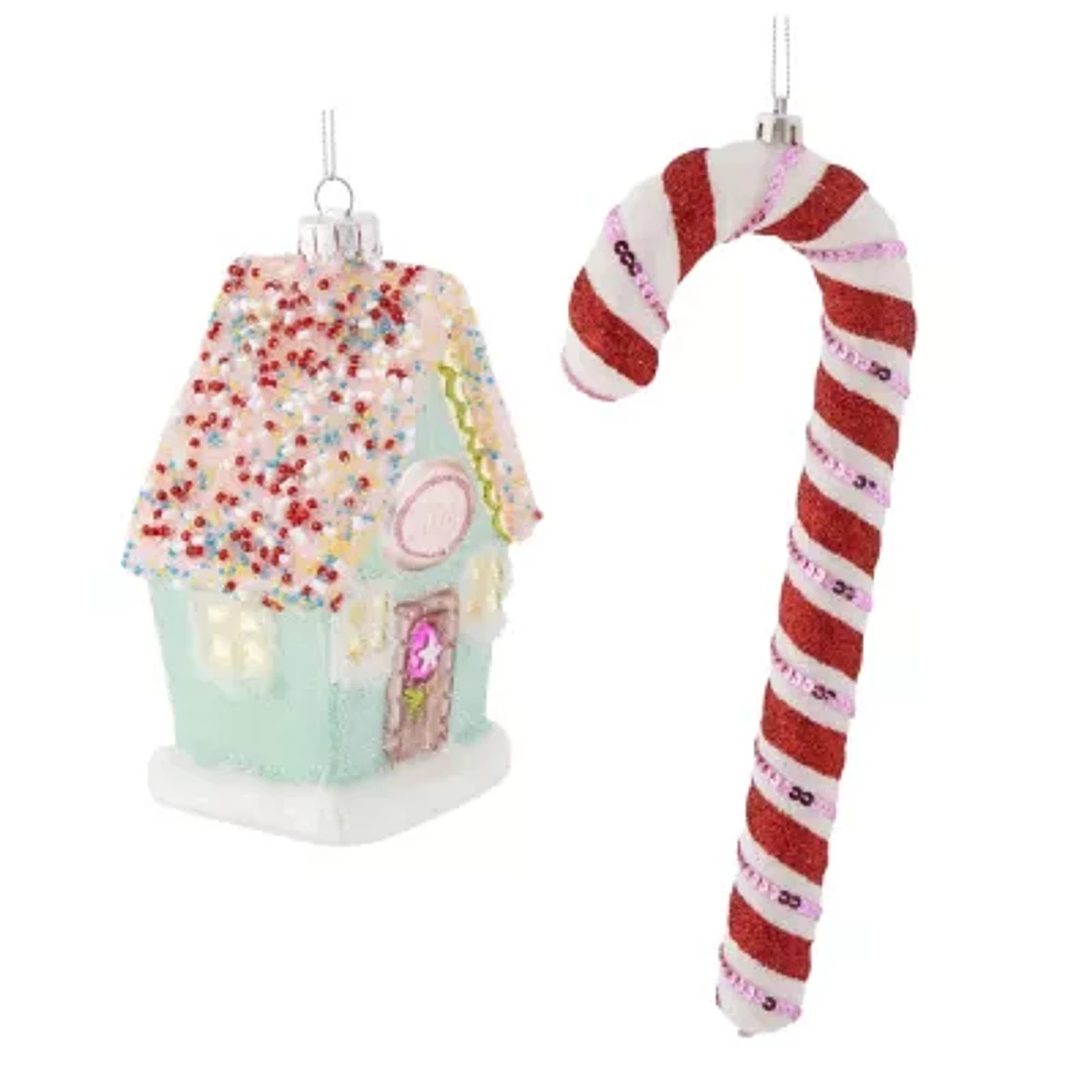 North Pole Trading Co. 2024 House And Candy Cane Set 2-pc. Christmas Ornament