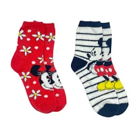 Cozy 2 Pair Mickey Mouse Crew Socks Womens