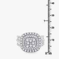 (G / Si1-Si2) Womens 2 CT. T.W. Lab Grown White Diamond 10K Gold Cushion Halo Side Stone Cocktail Ring