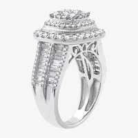 (G / Si1-Si2) Womens 2 CT. T.W. Lab Grown White Diamond 10K Gold Cushion Halo Side Stone Cocktail Ring