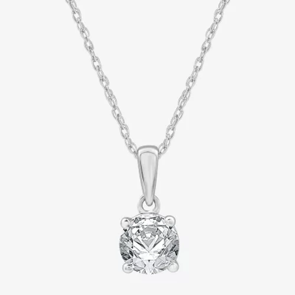 Womens 1 CT. Lab Grown White Diamond 10K Gold Round Pendant Necklace