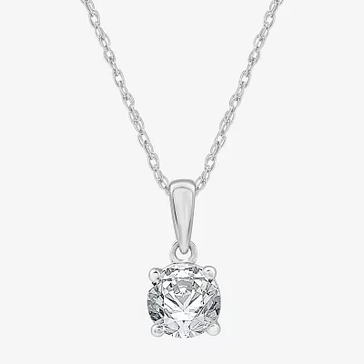 Womens 1 CT. Lab Grown White Diamond 10K Gold Round Pendant Necklace