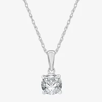 Womens 1 CT. Lab Grown White Diamond 10K Gold Round Pendant Necklace