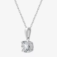 Womens 1 CT. Lab Grown White Diamond 10K Gold Round Pendant Necklace