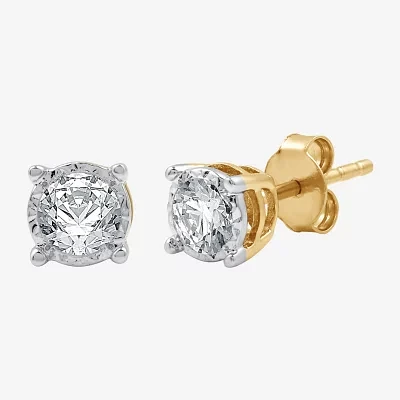 (G / Si1-Si2) 1/2 CT. T.W. Lab Grown White Diamond 14K Gold Over Silver 5.3mm Round Stud Earrings