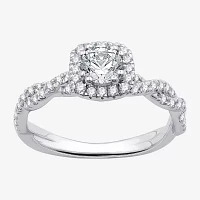 (G / Si1-Si2) Womens 1 CT. T.W. Lab Grown White Diamond 10K Gold Cushion Side Stone Halo Engagement Ring