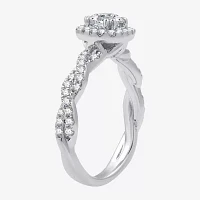 (G / Si1-Si2) Womens 1 CT. T.W. Lab Grown White Diamond 10K Gold Cushion Side Stone Halo Engagement Ring