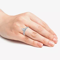 I Said Yes (G / Si1-Si2) Womens 1 CT. T.W. Lab Grown White Diamond Sterling Silver Pear Side Stone Halo Bridal Set