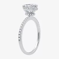 I Said Yes (G / Si1-Si2) Womens 1 CT. T.W. Lab Grown White Diamond Sterling Silver Pear Side Stone Halo Bridal Set