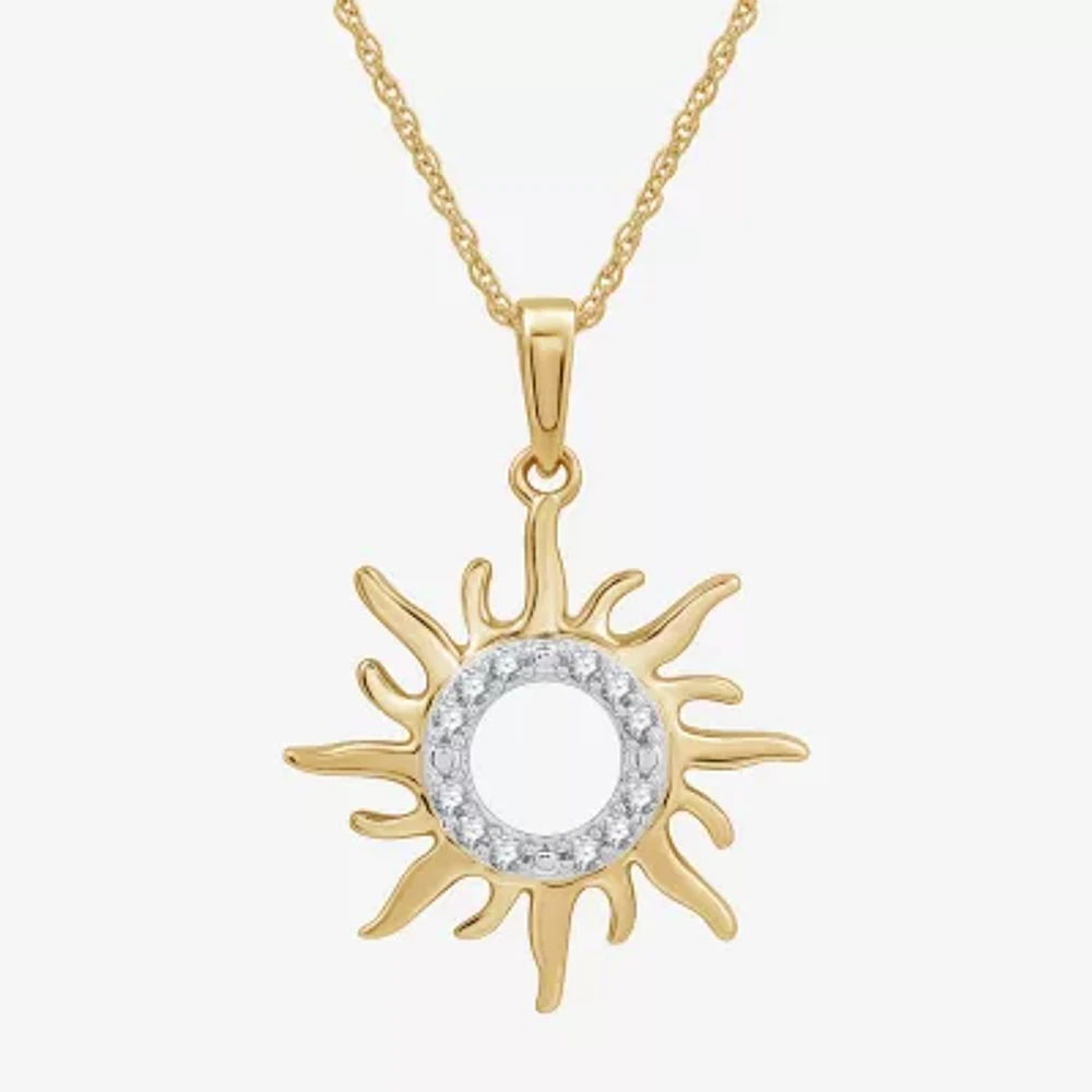 Womens 1/10 CT. T.W. Lab Grown White Diamond 14K Gold Over Silver Sterling Silver Sunburst Pendant Necklace