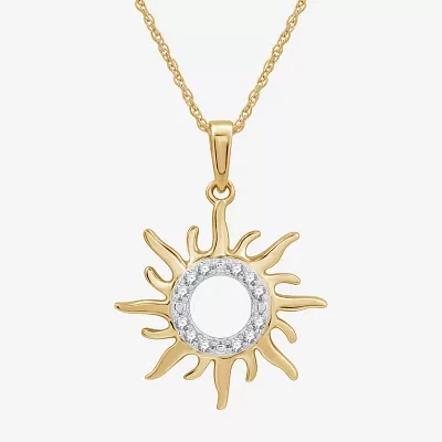 Womens 1/10 CT. T.W. Lab Grown White Diamond 14K Gold Over Silver Sterling Silver Sunburst Pendant Necklace