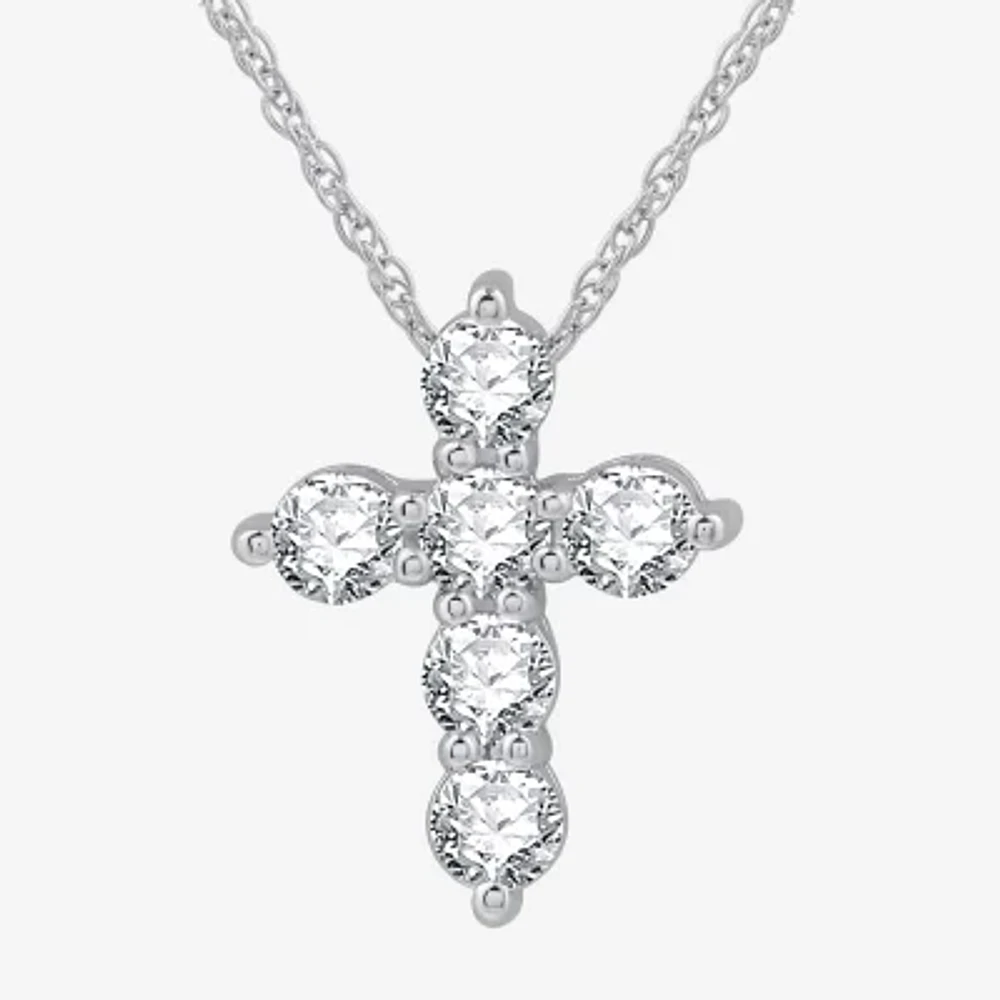 Womens 1 1/ CT. T.W. Lab Grown White Diamond Sterling Silver Cross Pendant Necklace