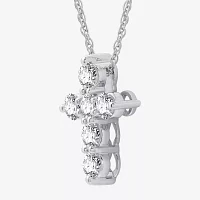 Womens 1 1/ CT. T.W. Lab Grown White Diamond Sterling Silver Cross Pendant Necklace