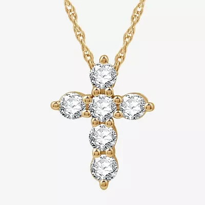 Womens 1 CT. T.W. Lab Grown White Diamond 14K Gold Over Silver Sterling Silver Cross Pendant Necklace