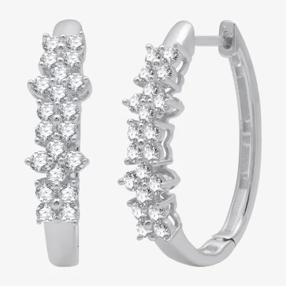 1 CT. T.W. Lab Grown White Diamond Sterling Silver 23.3mm Hoop Earrings