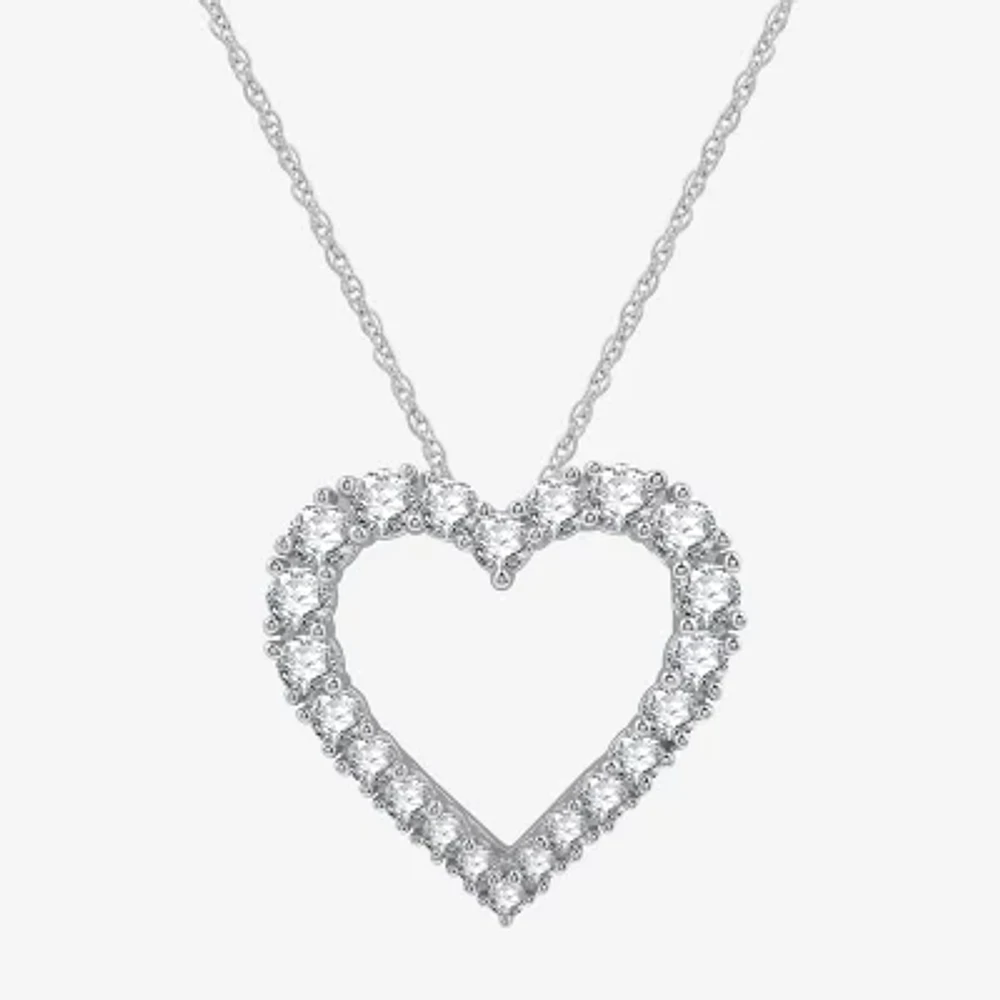 Womens 1 CT. T.W. Lab Grown White Diamond Sterling Silver Heart Pendant Necklace