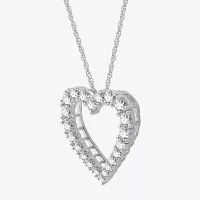 Womens 1 CT. T.W. Lab Grown White Diamond Sterling Silver Heart Pendant Necklace