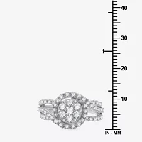 Womens 1 CT. T.W. Lab Grown White Diamond Sterling Silver Round Side Stone Cocktail Ring