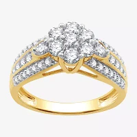 Womens 1 CT. T.W. Lab Grown White Diamond 14K Gold Over Silver Sterling Flower Side Stone Cocktail Ring