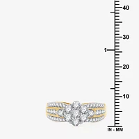 Womens 1 CT. T.W. Lab Grown White Diamond 14K Gold Over Silver Sterling Flower Side Stone Cocktail Ring