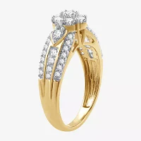 Womens 1 CT. T.W. Lab Grown White Diamond 14K Gold Over Silver Sterling Flower Side Stone Cocktail Ring