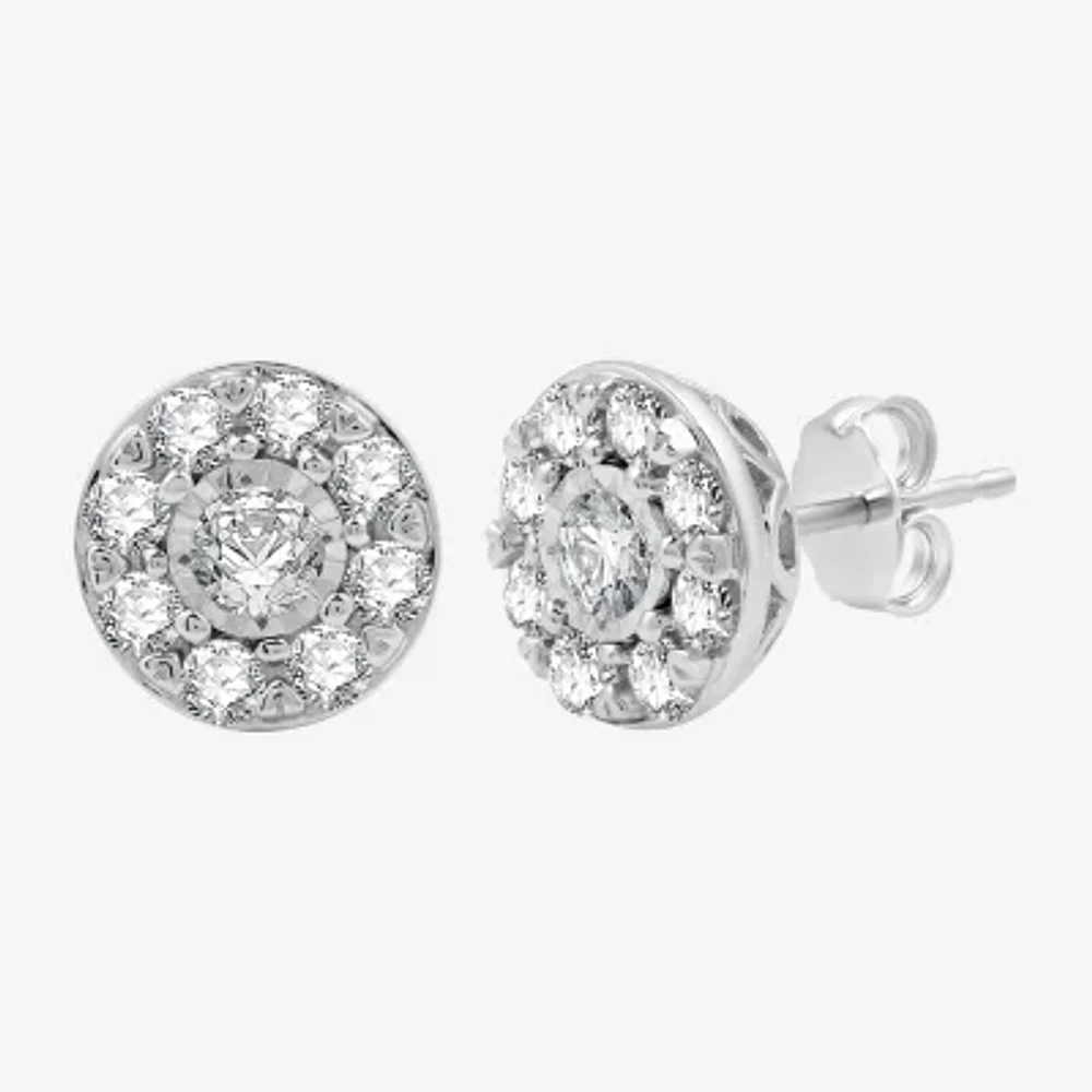 1 CT. T.W. Lab Grown White Diamond Sterling Silver 9.7mm Round Stud Earrings