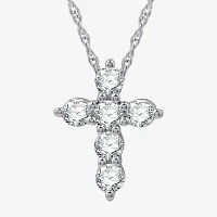 Womens 1/2 CT. T.W. Lab Grown White Diamond Sterling Silver OR 14K Gold Over Cross Pendant Necklace