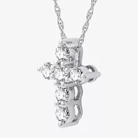 Womens 1/2 CT. T.W. Lab Grown White Diamond Sterling Silver OR 14K Gold Over Cross Pendant Necklace