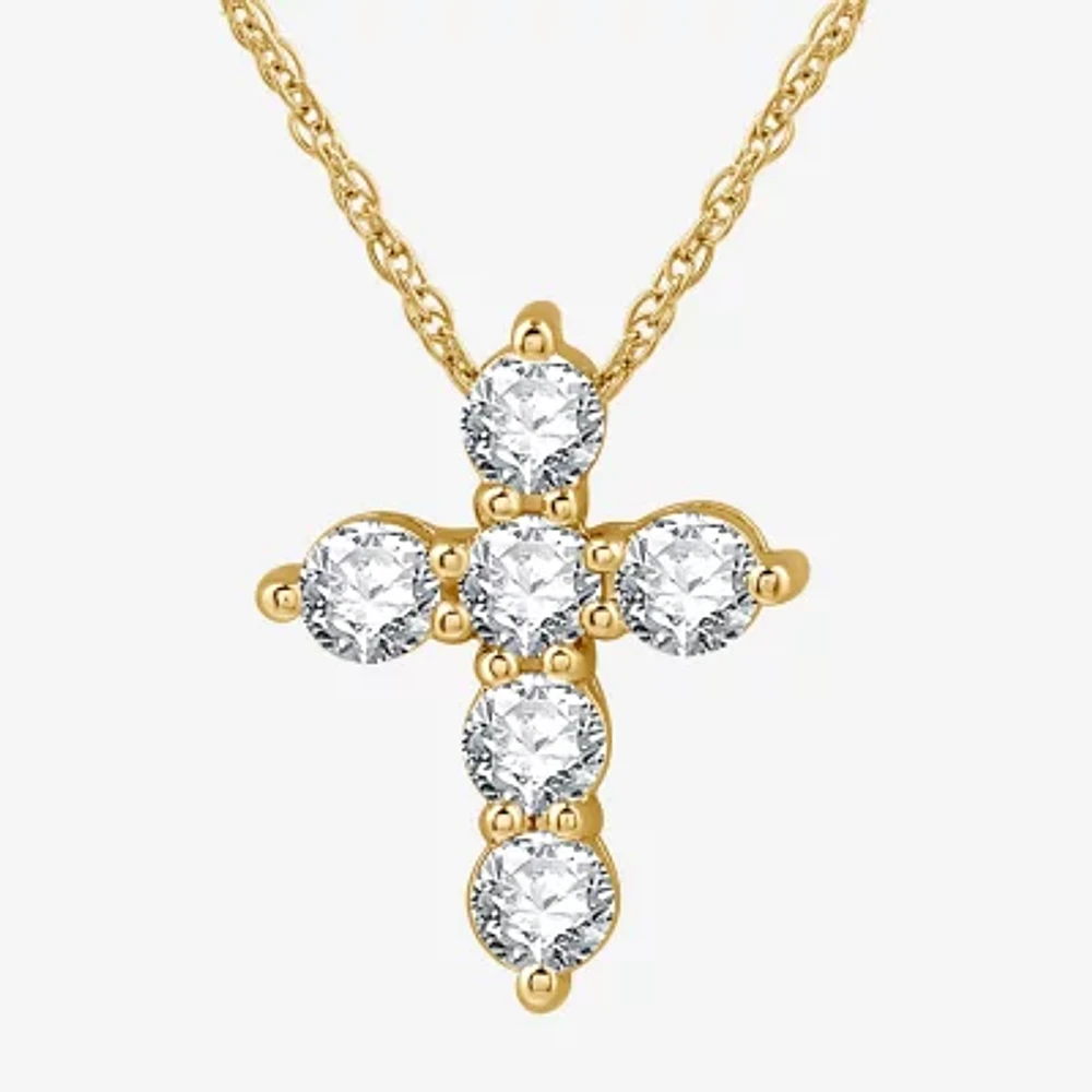 Womens 1/ CT. T.W. Lab Grown White Diamond 14K Gold Over Silver Sterling Silver Cross Pendant Necklace